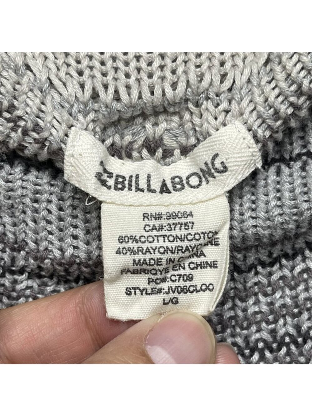 Billabong Womens Striped Open Front Cardigan Fringe Hem Gray & Cream L/G Boho - Picture 2 of 4